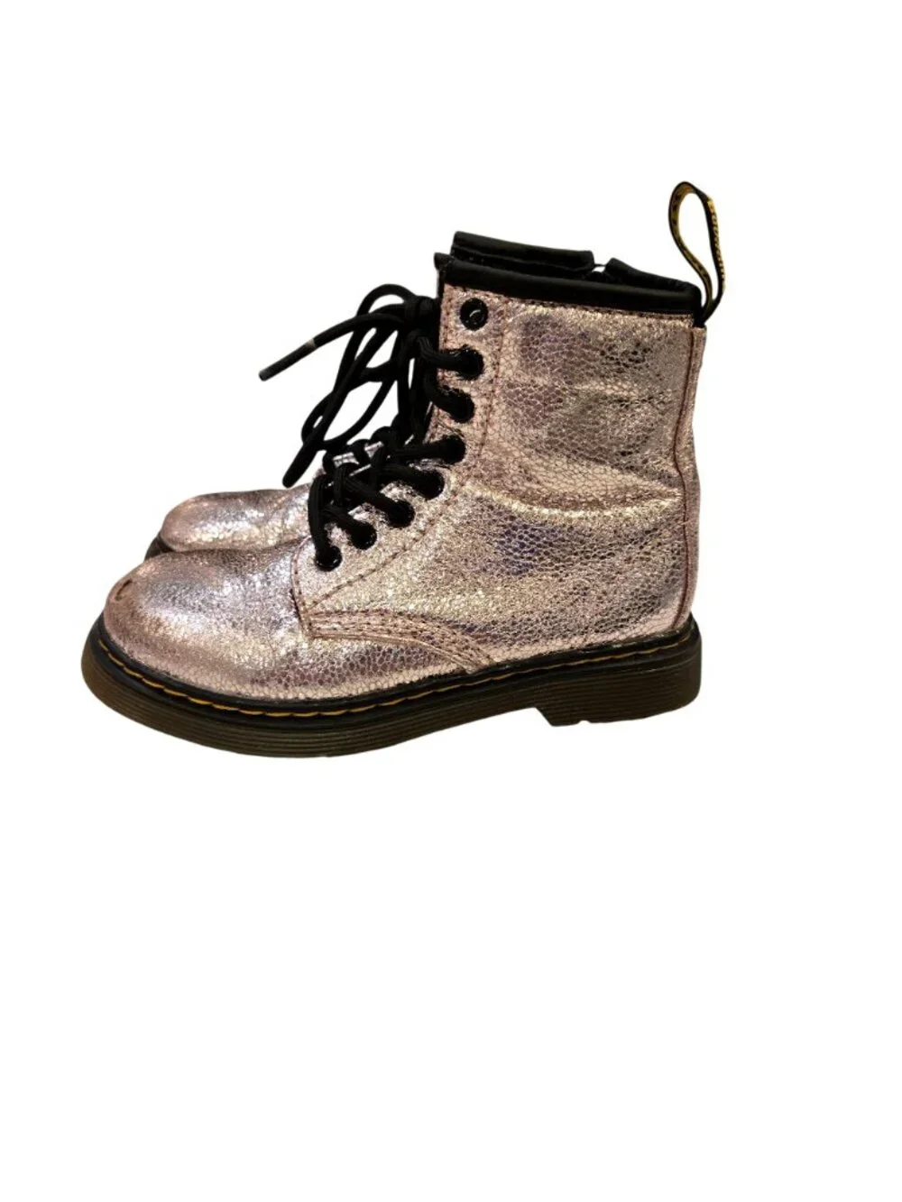 Dr. Martens Junior 1460 Kid's Pink Crinkle Metallic Lace-up Side Zip Boots 11